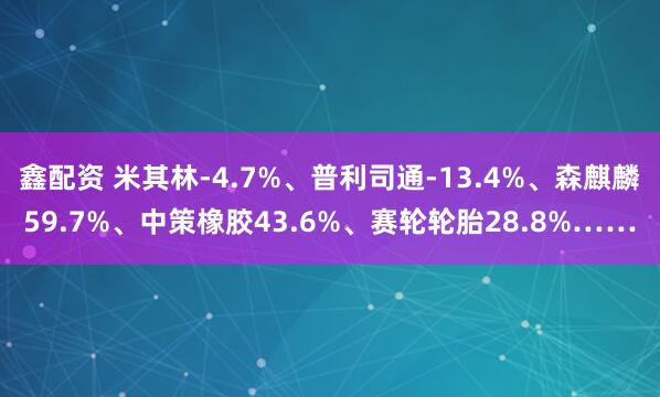 鑫配资 米其林-4.7%、普利司通-13.4%、森麒麟59.7%、中策橡胶43.6%、赛轮轮胎28.8%……